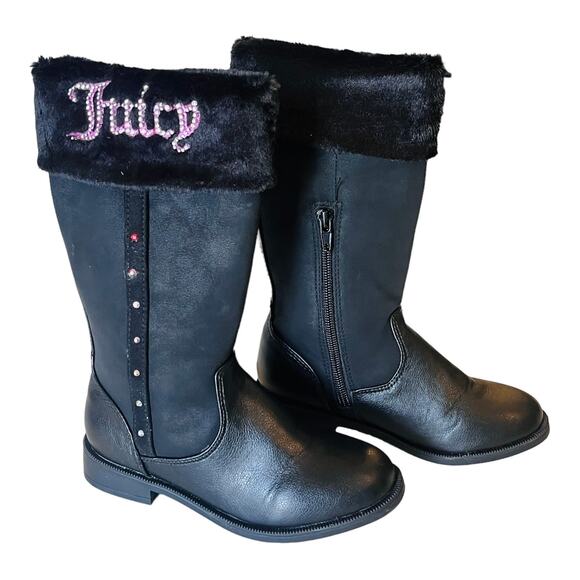 Juicy Couture LOOMIS BOOTS Little Girls 12 Black Vegan Suede Warm Sherpa Fur NEW - Picture 1 of 9
